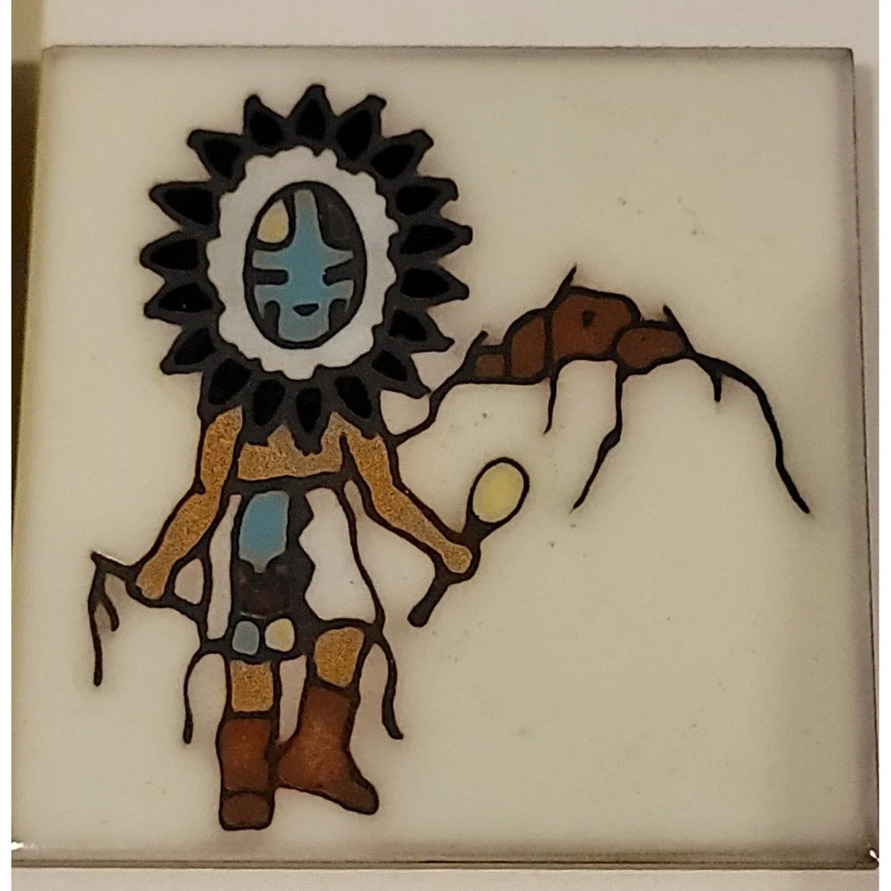 MASTERWORKS Handcrafted Ceramic Art Tile Southwest Native American Sun Kachina